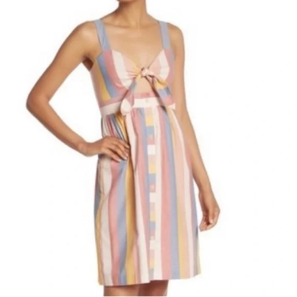 Madewell Women Dress Sherbet Stripe Tie Front Cut Out Button Up - Picture 2 of 7